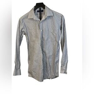 Joseph Abboud Men’s Striped Dress Shirt Size 18 Blue Beige Cotton